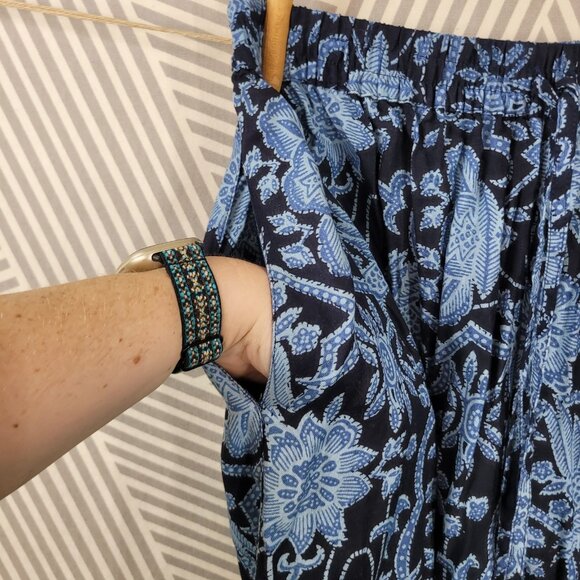 NEW Vintage Pants Size Large Wide Leg Elastic Stretch Waist Pockets Floral Alt - Picture 5 of 8